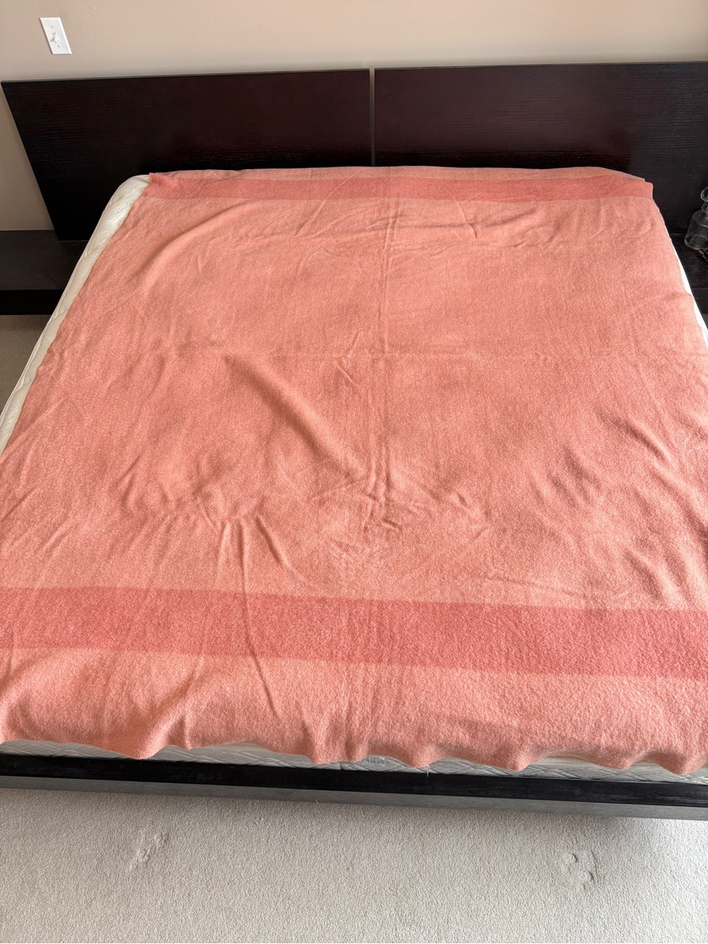 Vintage Trapper Point 100% Wool Blanket Pink/red Striped 70 x 87